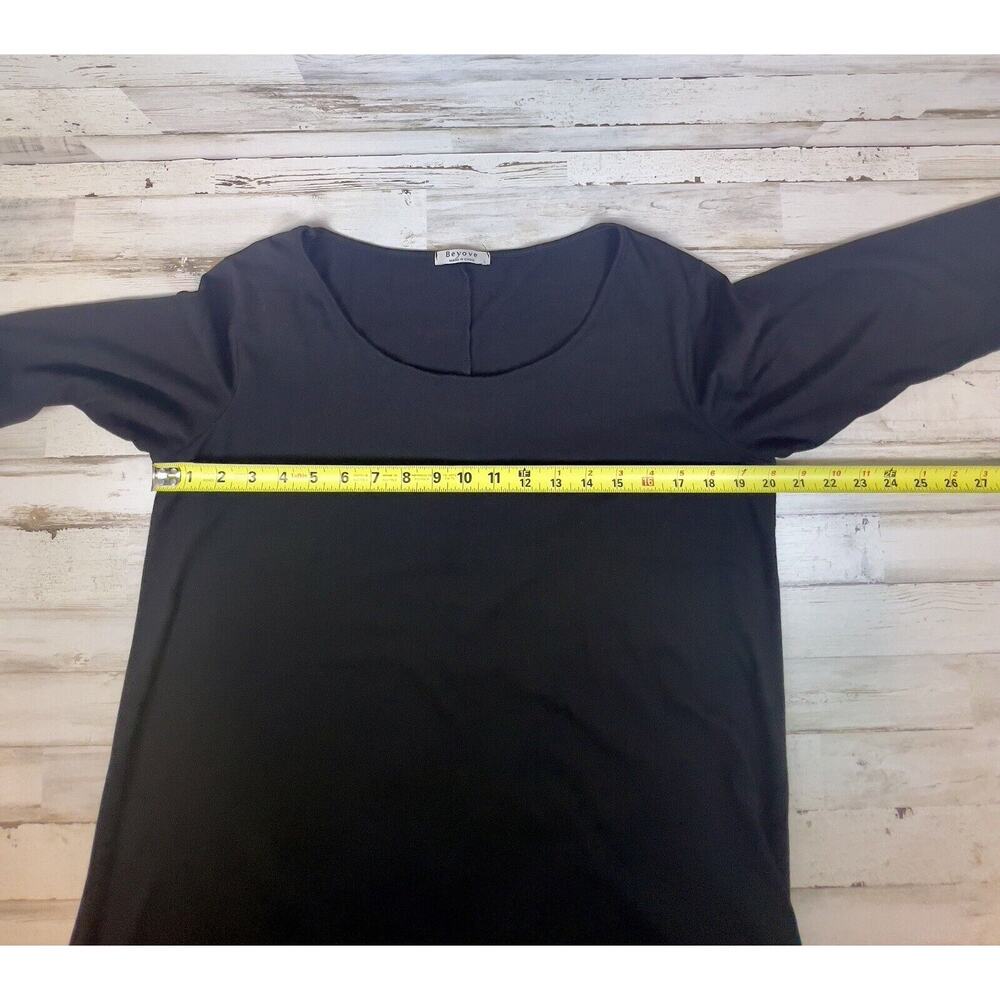 Beyove Black Tunic Dress Sequined Hem Size Large 3/4 Sleeved Round Minimalism - Picture 6 of 7